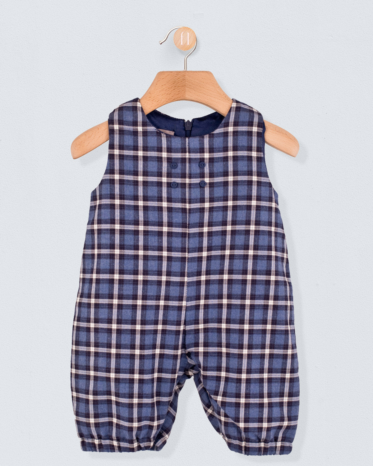 Harry Italian Navy Plaid Flannel Romper